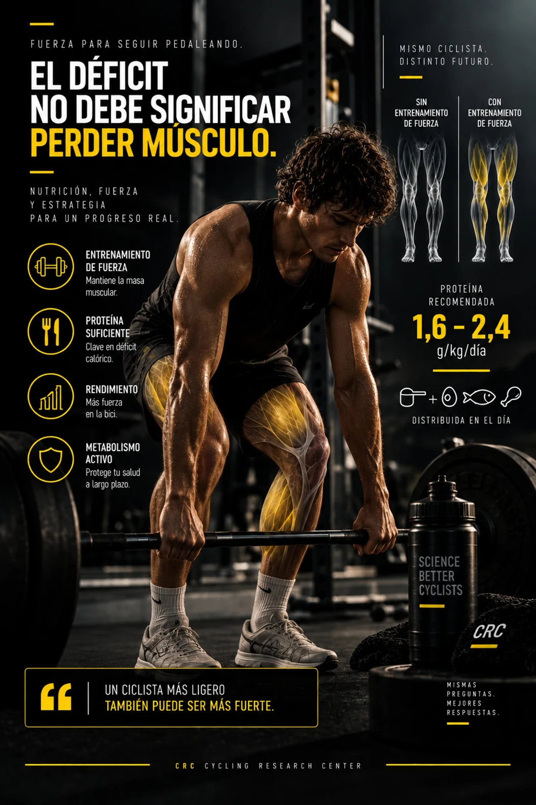 Déficit calórico sin perder músculo: entrenamiento de fuerza y 1,6-2,4 g de proteína por kilo