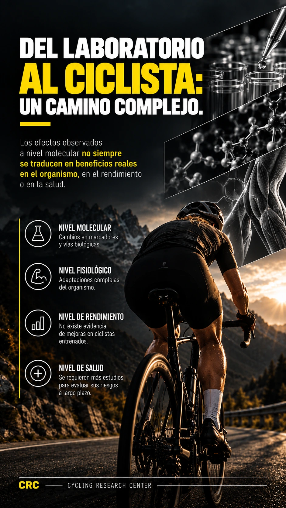 Del laboratorio al ciclista, un camino complejo: nivel molecular, fisiológico, de rendimiento y de salud
